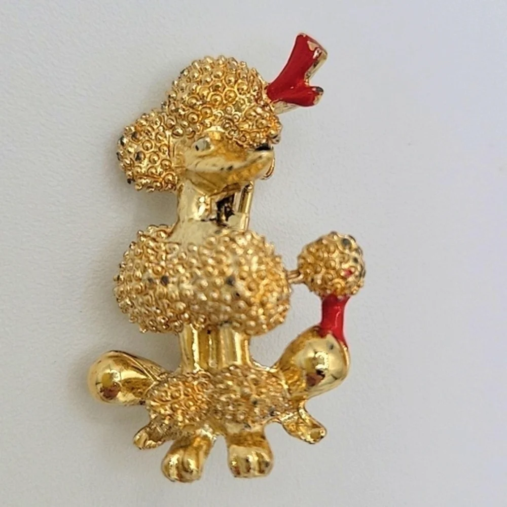 1950'S Brooches 3 Poodles 2 Cat Eye Glasses Aurora Borealis Gold Tone Vintage
